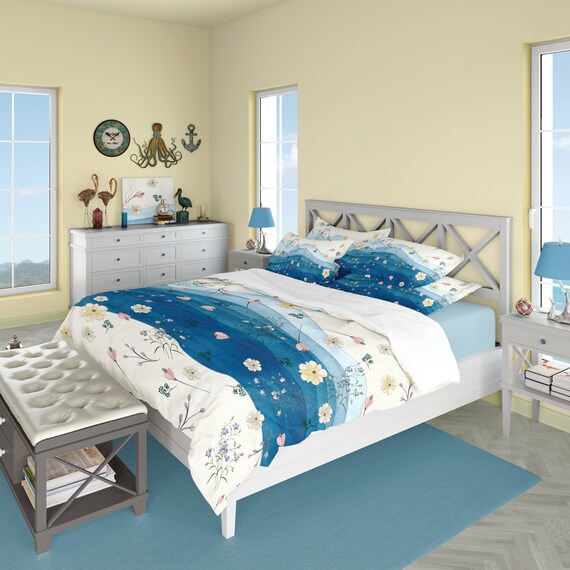 Wildflower Duvet Cover Or Comforter Set Blue Ombre Design On Etsy