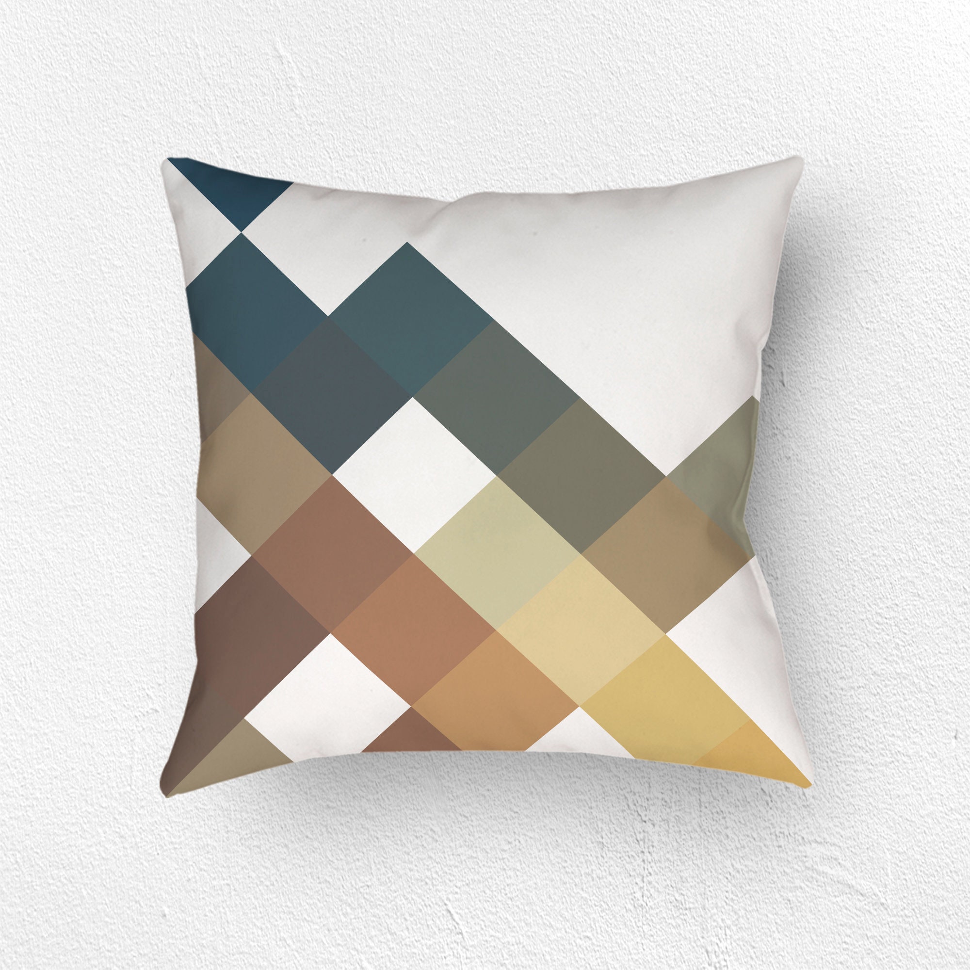Abstract geometric pattern throw pillow in blue gray brown Etsy