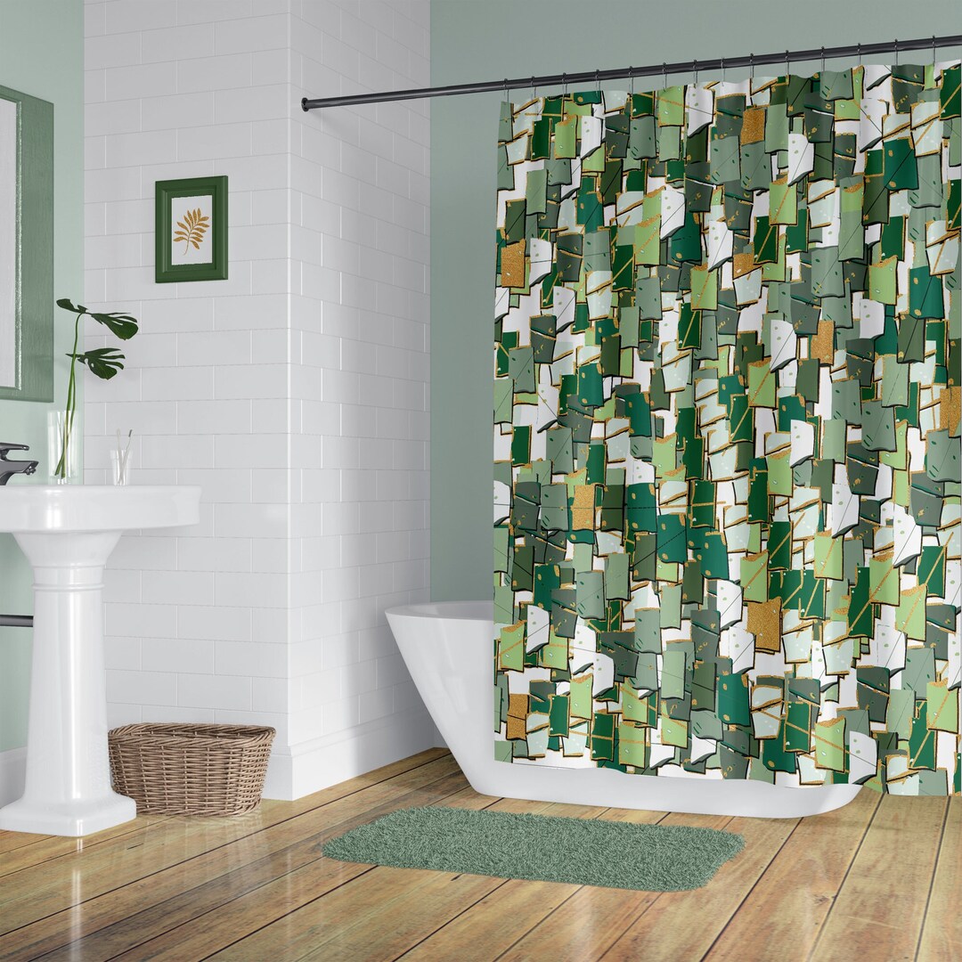 Camouflage Green and Gold Shower Curtain in a Rustic Lodge Style ...