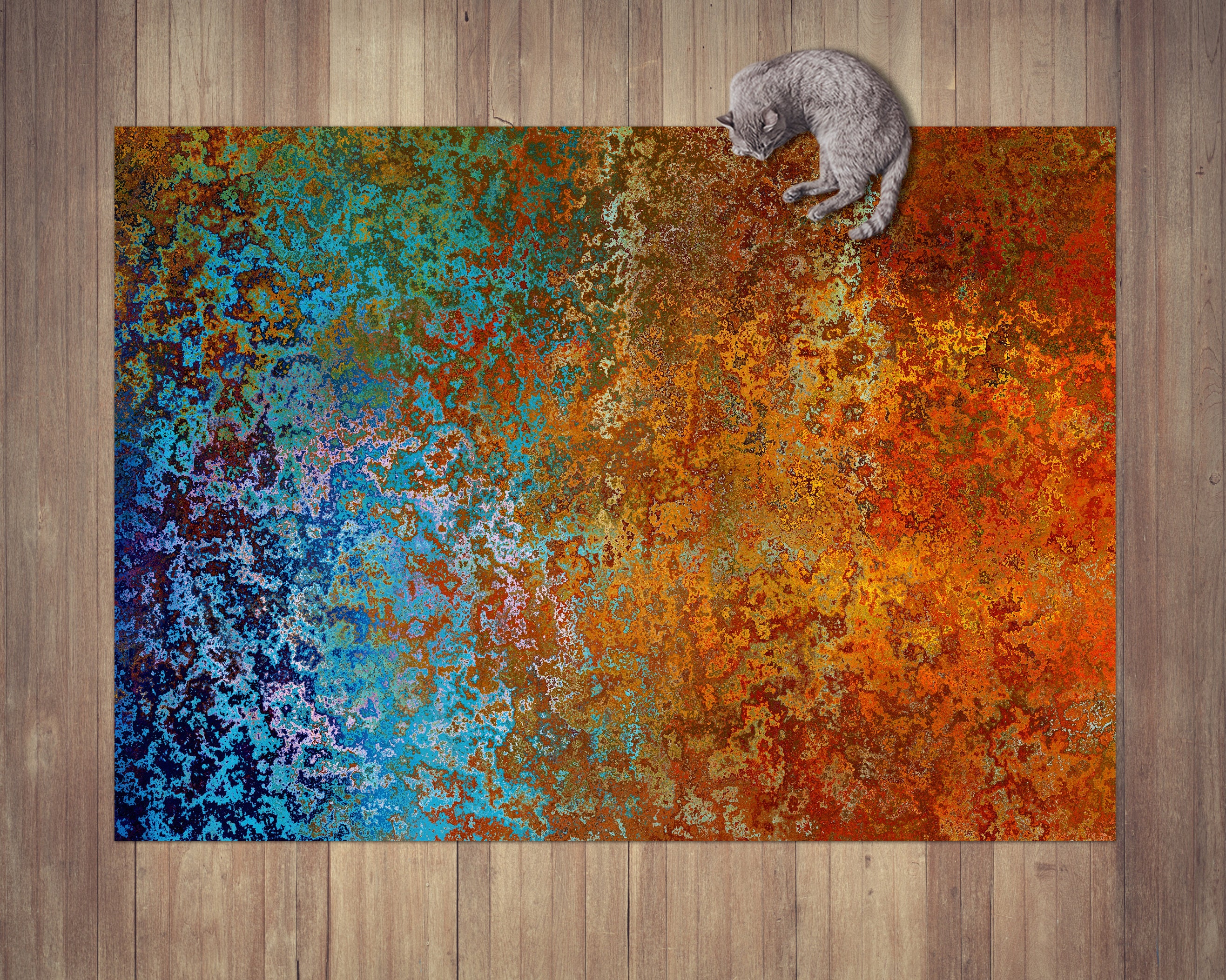 Abstract Southwestern Rug, Burnt Orange and Turquoise Indoor Outdoor ...