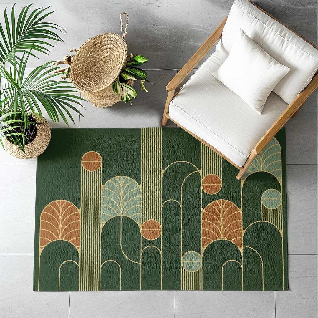 Minimalist Forest Green Art Deco Rug, Indoor Outdoor 3x2 to 7x5 - Etsy