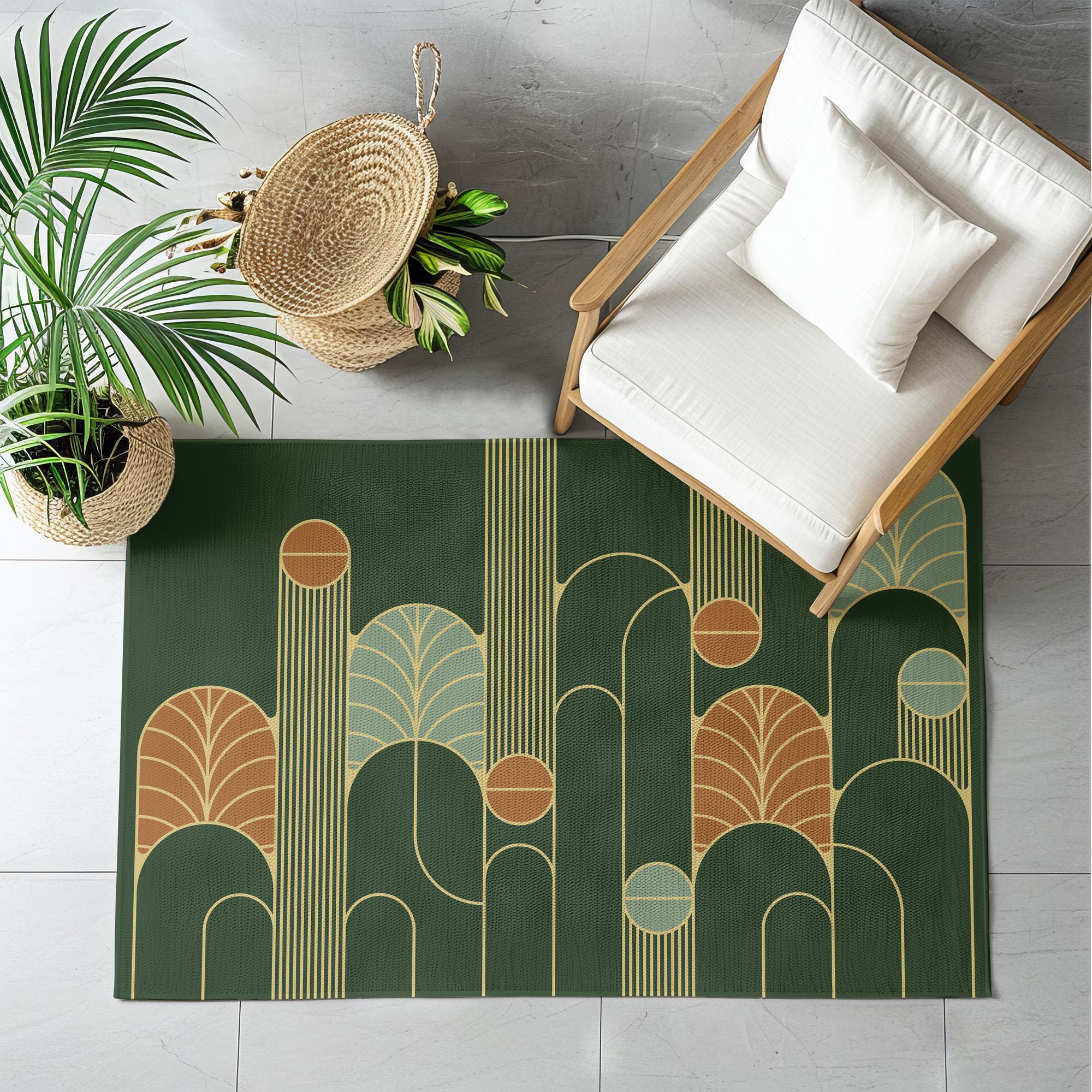 Minimalist Forest Green Art Deco Rug, Indoor Outdoor 3x2 to 7x5 - Etsy