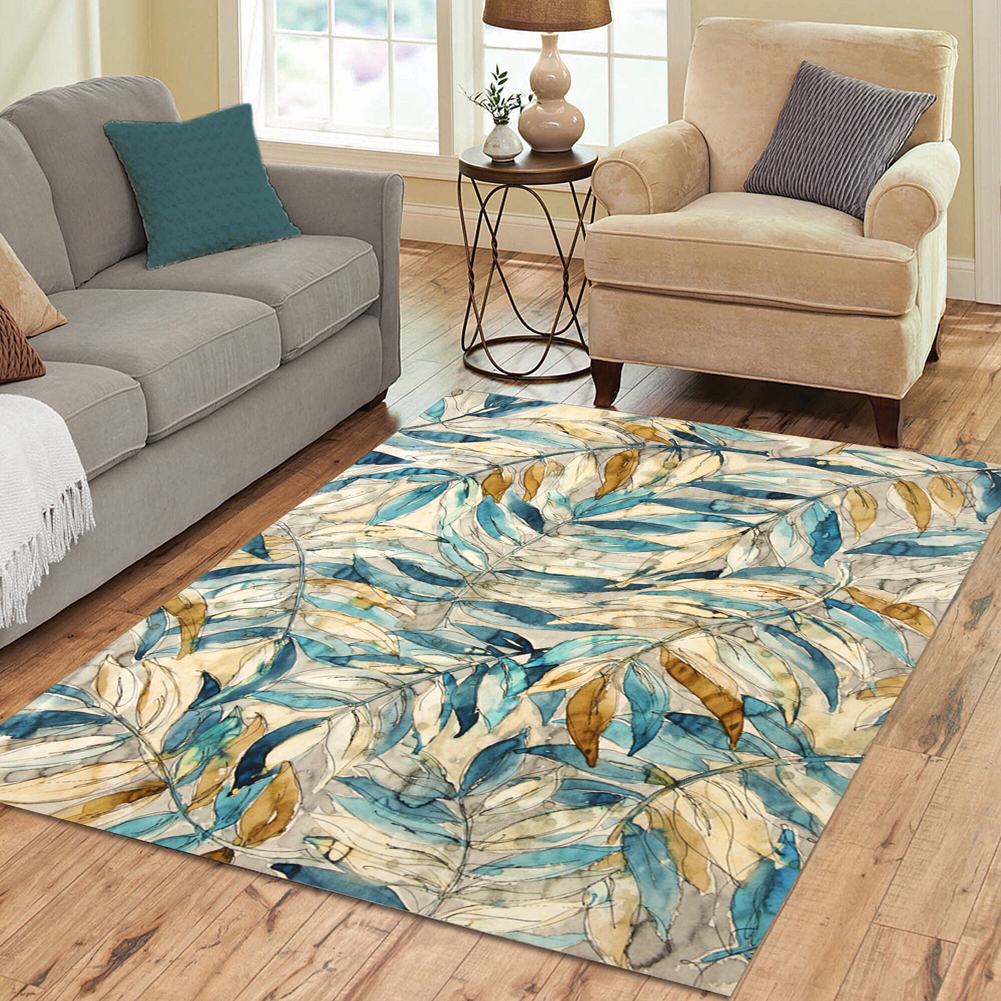 Abstract Watercolor Leaf Design Rug, Indoor Outdoor Rug 3x2 to 7x5 - Etsy