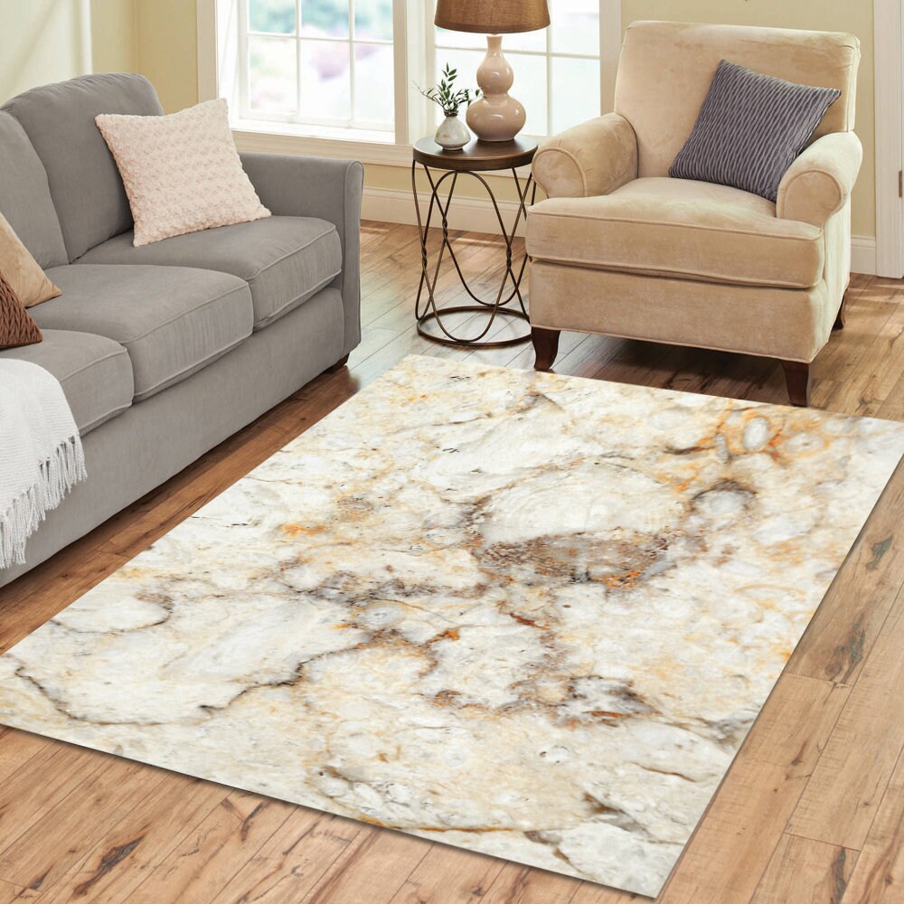 White marble area rug with gold flecks Grey marble veins Etsy
