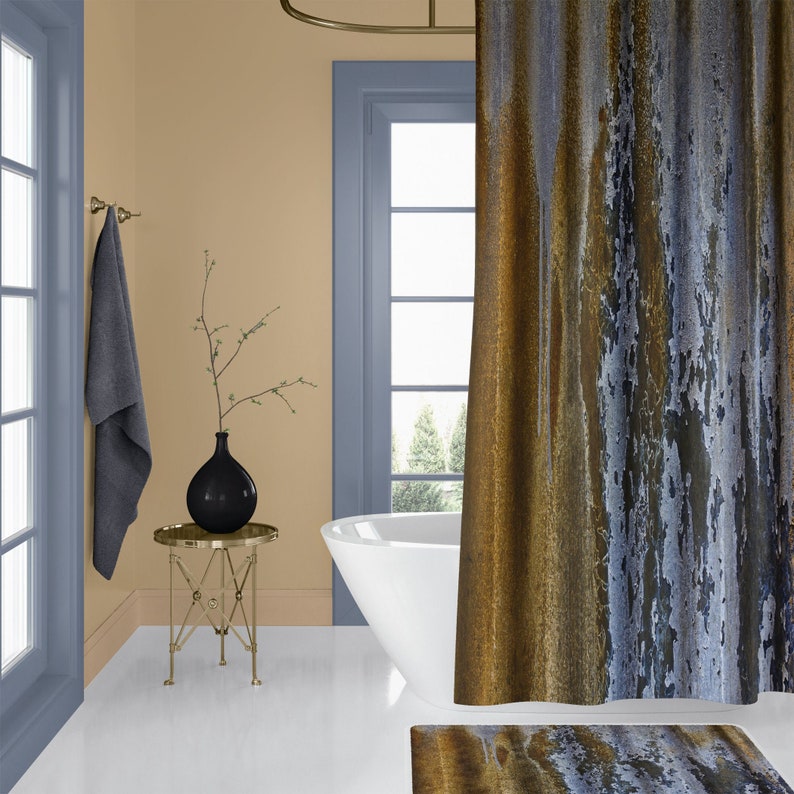 Modern Industrial Shower Curtain Set in Gold and Gray Etsy