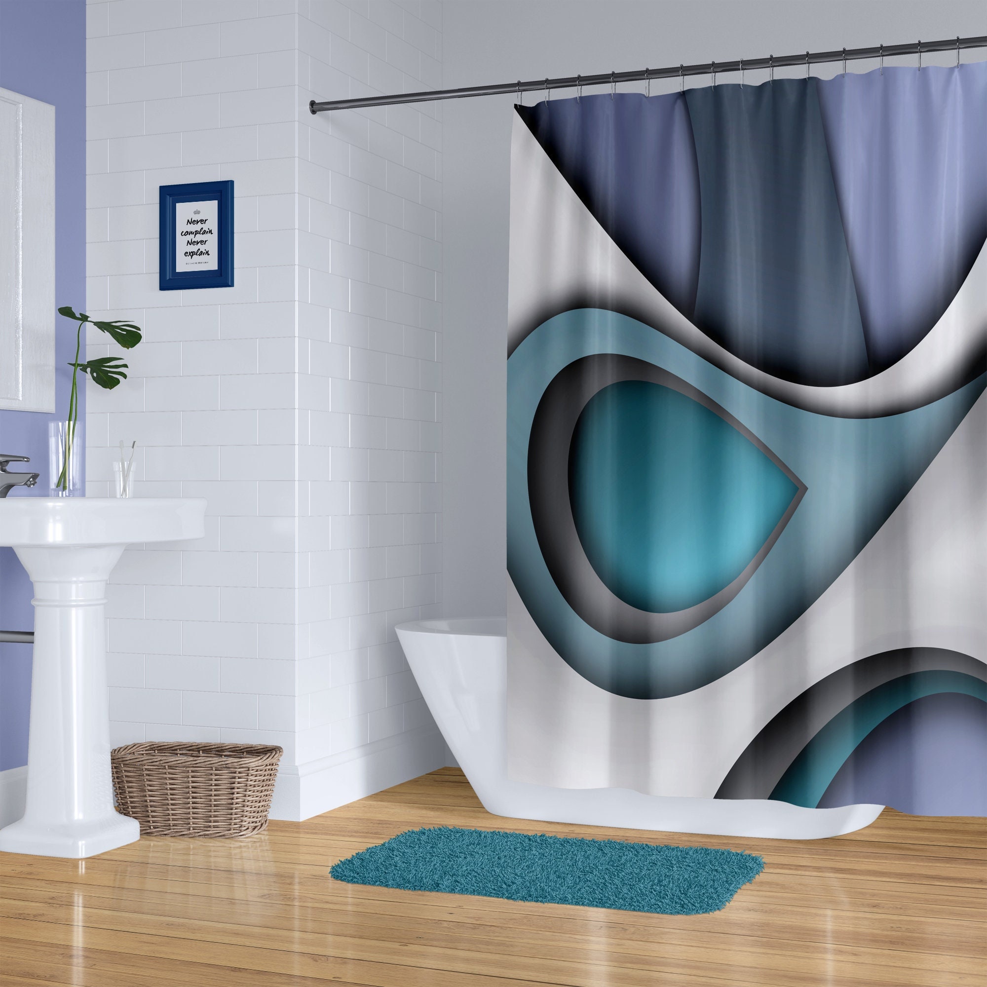 Bathroom set. Custom printed 3D Shower Curtains 4 Pieces Bath set with  shower curtain hooks. 1 Shower Curtain 72x72 12 Plastic Hooks 3 pcs Bath  Mats for Sale in El Cajon, CA - OfferUp