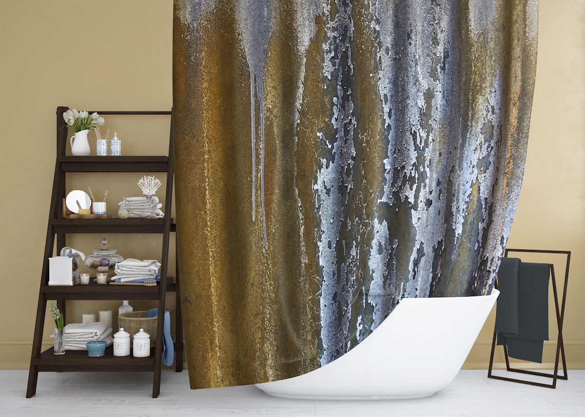 Modern industrial shower curtain set in gold and gray Etsy