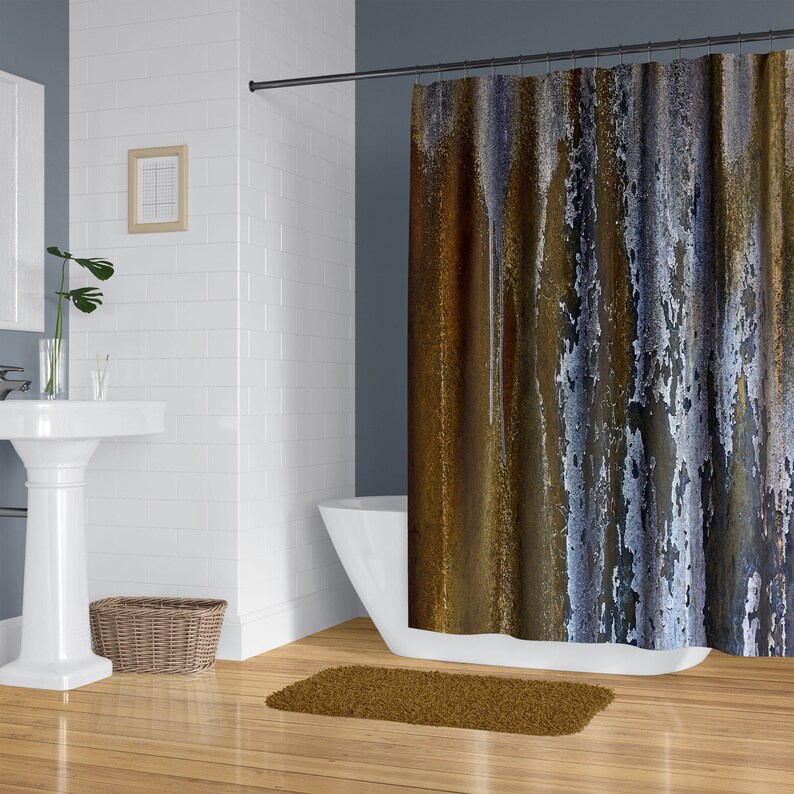 Modern Industrial Shower Curtain Set in Gold and Gray Etsy