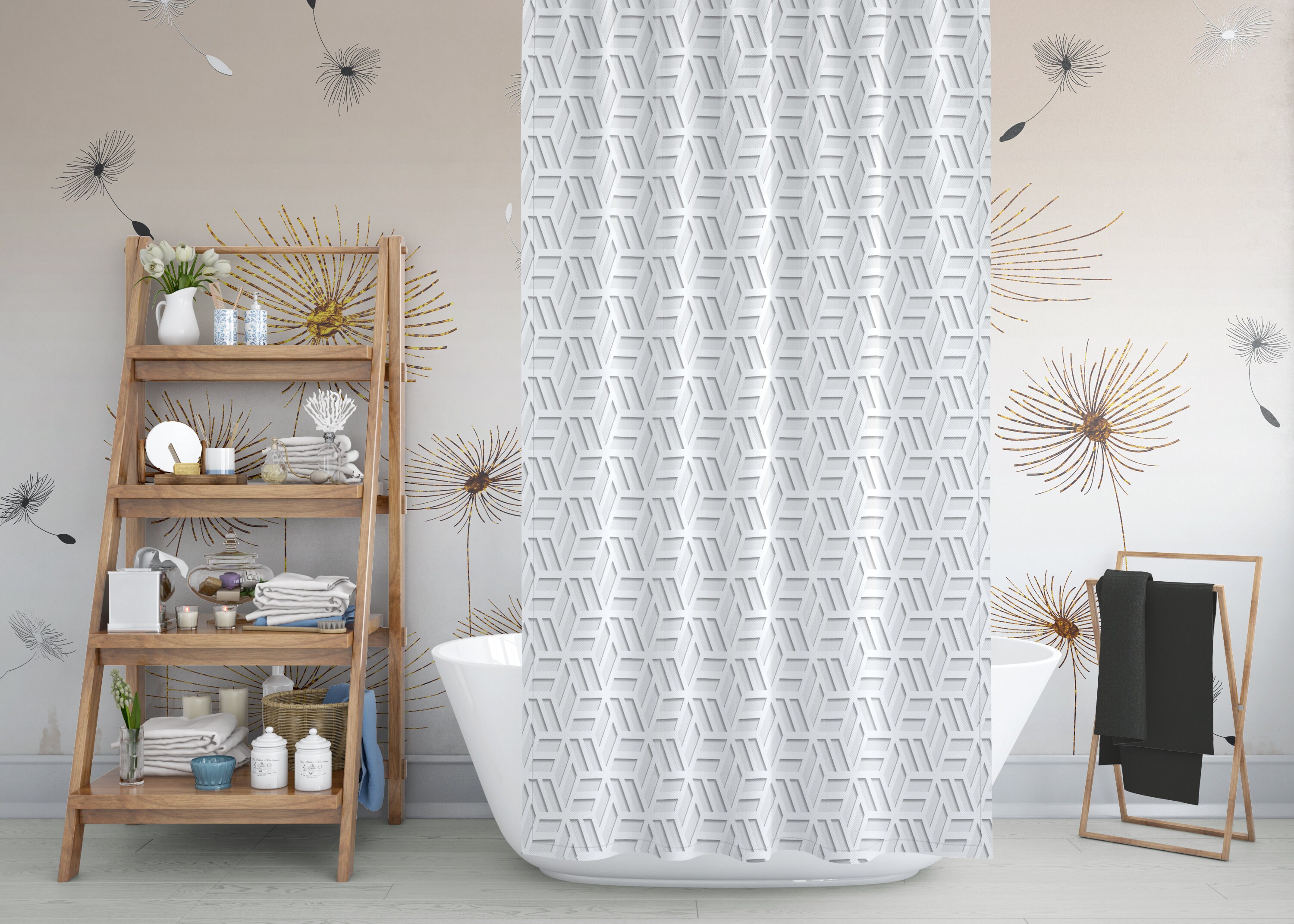 3D shower curtain Geometric hexagon print Exclusively here Etsy