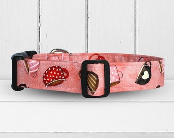 Coffee Dog Collar Girl - Cute Valentines Dog Collar - Large Dog Collar - New Puppy Gift - Designer Dog Collar