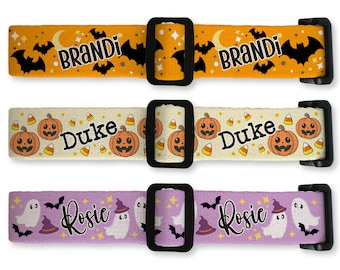 Personalized Halloween Dog Collar, Spooky Printed Webbing Dog Collar