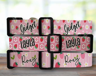 Personalized Strawberry Dog Collar Girl, Custom Dog Name Collar