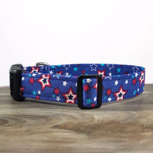 Blue with Stars Dog Collar - USA - Patriotic - America - Fabric - Gift for Dog