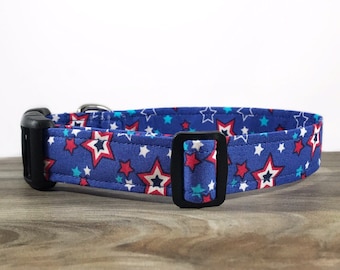 Blue with Stars Dog Collar - USA - Patriotic - America - Fabric - Gift for Dog