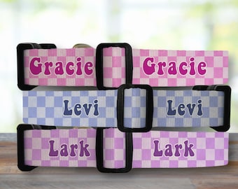 Gepersonaliseerde geruite hondenhalsband, aangepaste hondenhalsband