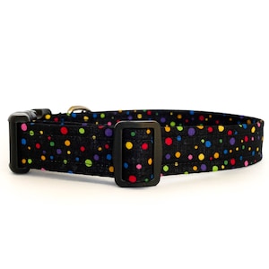 Rainbow Polka Dot Dog Collar - Black Dog Collar - Male Dog Collar for Large Dog