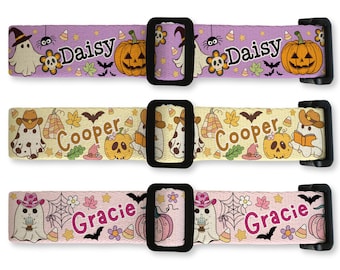 Personalized Halloween Dog Collar, Spooky Printed Webbing Dog Collar