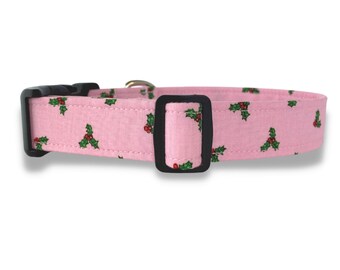 Pink Holly Christmas Dog Collar - Dog Collar Girl