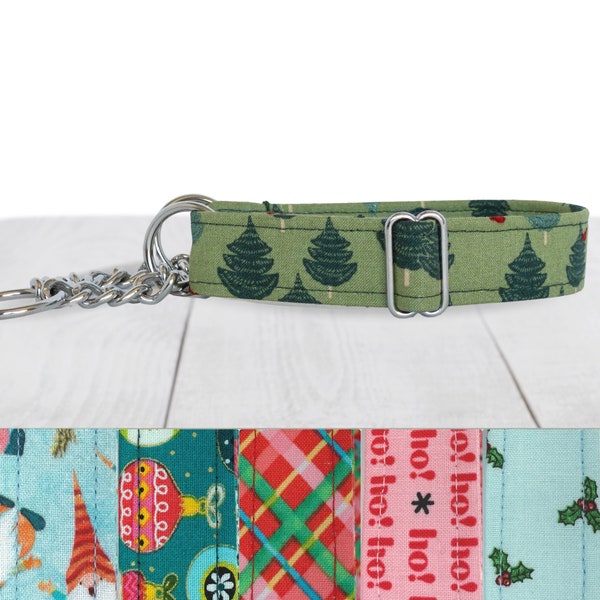 Christmas Martingale Dog Collar - Greyhound Collar with Chain