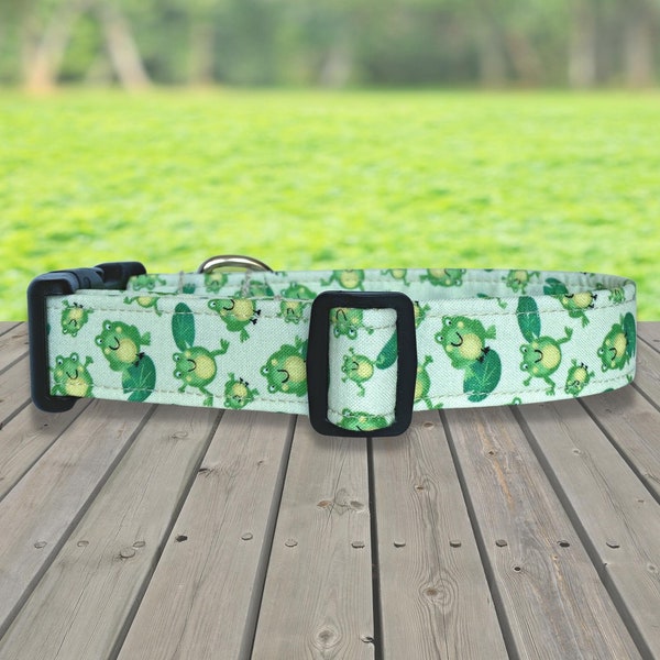 Spring Frog Dog Collar Boy, Cute Cottagecore Fabric Dog Collar Girl, German Shepherd Corgi Boxer Dog Gifts, Puppy Collar for New Puppy Gift