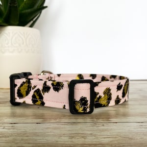Pink Cheetah Print Dog Collar - Animal Print Dog Collar - Pale Pink with Gold - Girl Dog