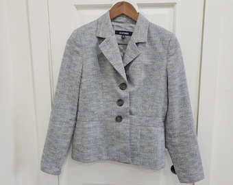Le Suit Separates Womens Grey Textured 3-Button Blazer Jacket Petite 4P