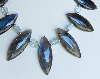 Drama and flash - labradorite, aquamarine and sterling silver necklace