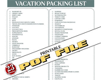 Digital VACATION PACKING List sheet Page, downloadable pdf file, pdf file, Vacation packing shopping list organizer, blue color scheme