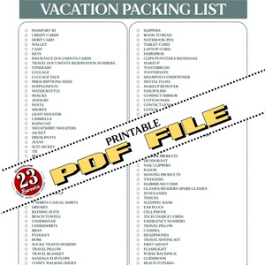 Blue Vacation Packing List Organizer (Digital Download)