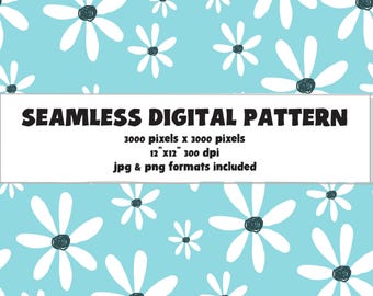 Seamless Floral Pattern, Petite White Daisies, Romantic Botanical Digital Print (JPG PNG)