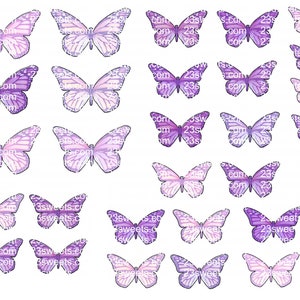PAPILLONS COMESTIBLES VIOLET lavande, prédécoupés 32 papillons, différentes tailles, gaufrette papier pour décoration de cupcakes, végétalien