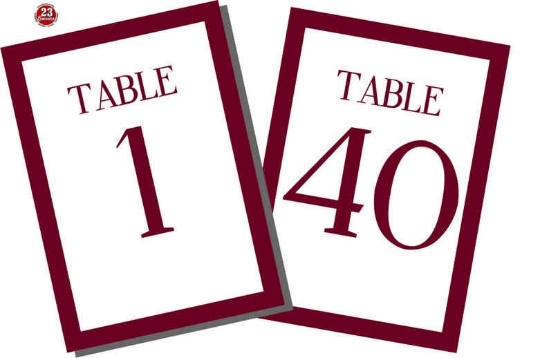 table number printable template burgundy 1 40 pdfprintable etsy