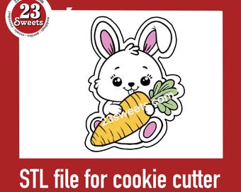 Bunny with Carrot Cookie Cutter STL File: Spring Floral 3D Printer Download