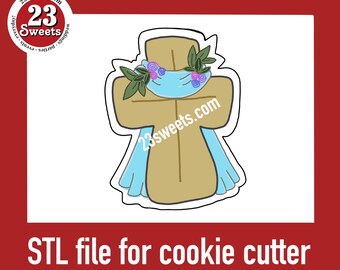 Easter Cross with swag Cookie Cutter STL File: Spring Floral 3D Printer Download