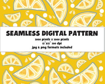 Seamless Lemon Slices Summer Fruit Pattern, citrus pattern (Digital Download)