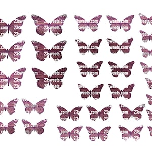 PAPILLONS COMESTIBLES bourgogne, 32 papillons prédécoupés, différentes tailles, gaufrette en papier pour cake pops