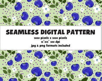 Seamless Blueberries Summer Fruit Pattern, citrus pattern (Digital Download)