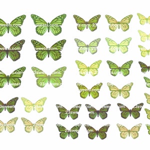 PAPILLONS verts COMESTIBLES, 32 pièces prédécoupées, différentes tailles, gaufrette papier, gâteau, décoration de gâteau cake pops, décorations de cupcakes, végétalien