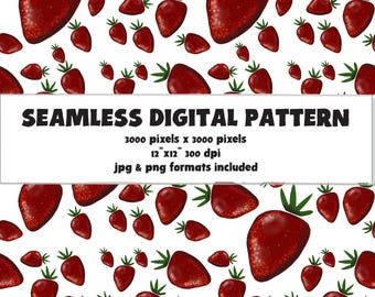 Seamless Strawberry Pattern, Whimsical Fruit Design (Digital Download), instant download