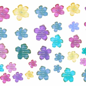 FLEURS MULTICOLORE COMESTIBLES, 32 pièces prédécoupées, différentes tailles, papier gaufrette, gâteau, décoration de gâteau pop cake, toppers cupcake, végétalien