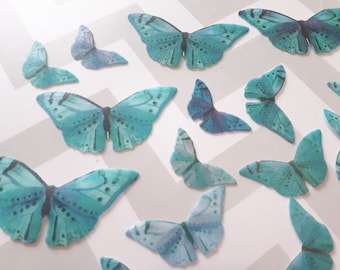 Mariposas de oblea comestibles turquesas para decorar pasteles y cupcakes (32 piezas)