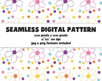 Seamless FLOWERS N DOTS Pattern, cheery floral dotted pattern (Digital Download)