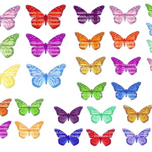 PAPILLONS arc-en-ciel comestibles, 32 pièces prédécoupées, différentes tailles, papier gaufrette, gâteau, décoration de gâteau cake pops, cupcake toppers, végétalien