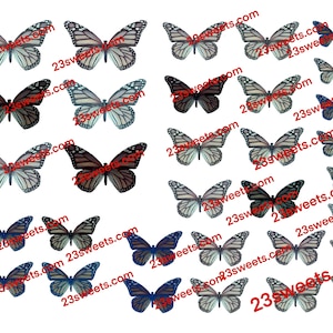 PAPILLONS gris COMESTIBLES, 32 pièces prédécoupées, différentes tailles, gaufrette papier, gâteau, décoration de gâteau cake pops, décorations de cupcakes, végétalien