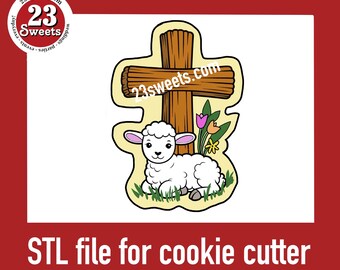 Easter Lamb with Cross Cookie Cutter STL File: Spring Floral 3D Printer Download