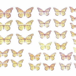 PAPILLONS jaune pâle COMESTIBLES, 32 pièces prédécoupées, différentes tailles, papier gaufrette, gâteau, décoration de gâteau cake pops, cupcake toppers