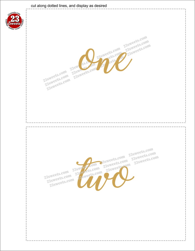 WEDDING PARTY TABLE NUMBERS CARDS 1-12