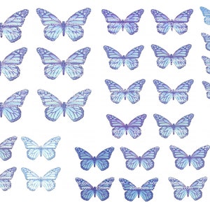 PAPILLONS BLEUS COMESTIBLES, 32 papillons prédécoupés, tous de la même taille, gaufrette en papier, gâteau, décorations de cupcakes cake pops, végétalien