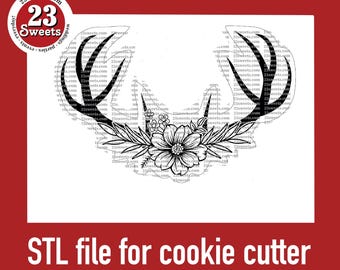 Cortador de galletas con astas florales (archivo STL): Baby Shower, Cumpleaños, Descarga digital