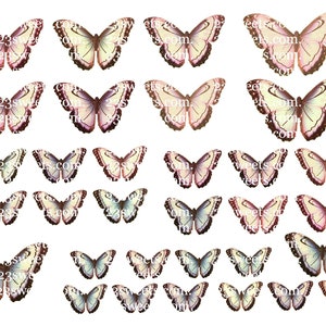 PAPILLONS COMESTIBLES jaune pâle, 32 pièces prédécoupées, différentes tailles, gaufrette papier, gâteau, décoration de gâteau cake pops, décorations de cupcakes, végétalien